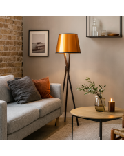 Designerska lampa podłogowa z drewna na trójnogu ANDORA MIRROR w stylu loft