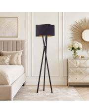 Nowoczesna lampa stojąca drewniana do salonu czarna TULUZA GOLD
