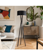 Czarna lamp stojąca do salonu z drewna ELX