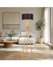 Drewniana lampa podłogowa LED na trójnogu ELX z drewnianym trójnogiem