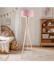 Biała lampa stojąca do pokoju dziecka ELX z różowym kloszem
