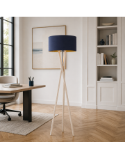 Drewniana lampa podłogowa na 3 nogach ELX GOLD Lampa podłogowa z drewnianym statywem