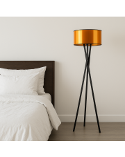 Lampa stojąca na trójnogu do salonu ELX MIRROR na trójnogu drewnianym