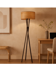 Lampa podłogowa w stylu skandynawskim ELX ECO na drewnianym stelażu z abażurem