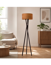 Lampa podłogowa w stylu skandynawskim ELX ECO na drewnianym stelażu z abażurem
