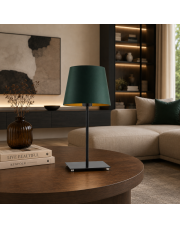 Elegancka lampa stołowa LED do salonu GENUA GOLD abażur zieleń butelkowa