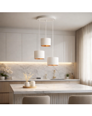 Regulowana lampa wisząca w stylu glamour PUEBLO GOLD z białymi abażurami ze złotym wnętrzem