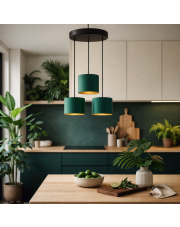 Kaskadowa 3 punktowa lampa wisząca nad blat kuchenny PUEBLO GOLD z regulowanymi abażurami zieleń butelkowa