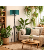 Czarna lampa stojąca na trójnogu z zielonym abażurem PARYŻ w stylu urban junge