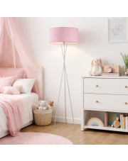 Nowoczesna lampa podłogowa do pokoju dziecięcego na 3 nogach PARYŻ z różowym abażurem
