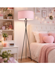 Nowoczesna lampa podłogowa do pokoju dziecięcego na 3 nogach PARYŻ z różowym abażurem