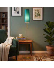 Minimalistyczna lampa stojąca patynowana FLORENCJA z abażurem tuba zieleń butelkowa