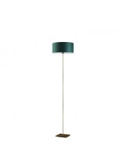 Złota lampa stojąca w stylu urban jungle MEKSYK z abażurem w kolorze butelkowej zieleni
