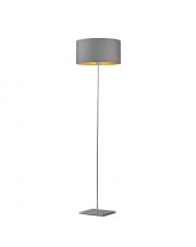 Skandynawska lampa podłogowa do sypialni SOFIA GOLD z szarym abażurem ze złotymi detalami