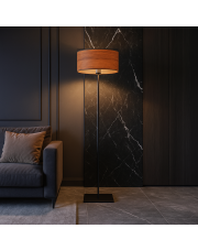 Nowoczesna lampa stojąca do salonu SOFIA ECO z fornirowym abażurem w kolorze kasztanowym
