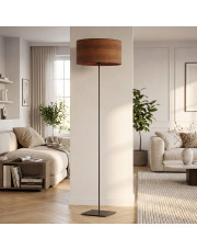 Nowoczesna lampa stojąca do salonu SOFIA ECO z fornirowym abażurem w kolorze kasztanowym
