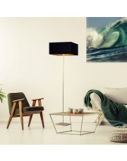 Czarna lampa stojąca z abażurem glamour PRAGA GOLD