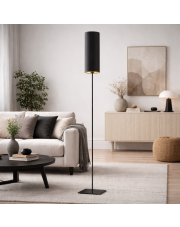 Czarna lampa podłogowa tuba FLORENCJA GOLD smukła lampa stojąca do salonu