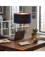 Biała lampa biurkowa do gabinetu ALASKA GOLD z granatowym abażurem ze złotym wnętrzem
