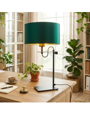 Designerska lampa biurkowa w stylu urban jungle ALASKA GOLD z abażurem w kolorze zieleni butelkowej 