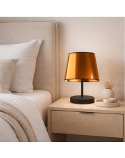 Czarna lampka nocna do sypialni ALMADA MIRROR z kloszem w kolorze miedzianym